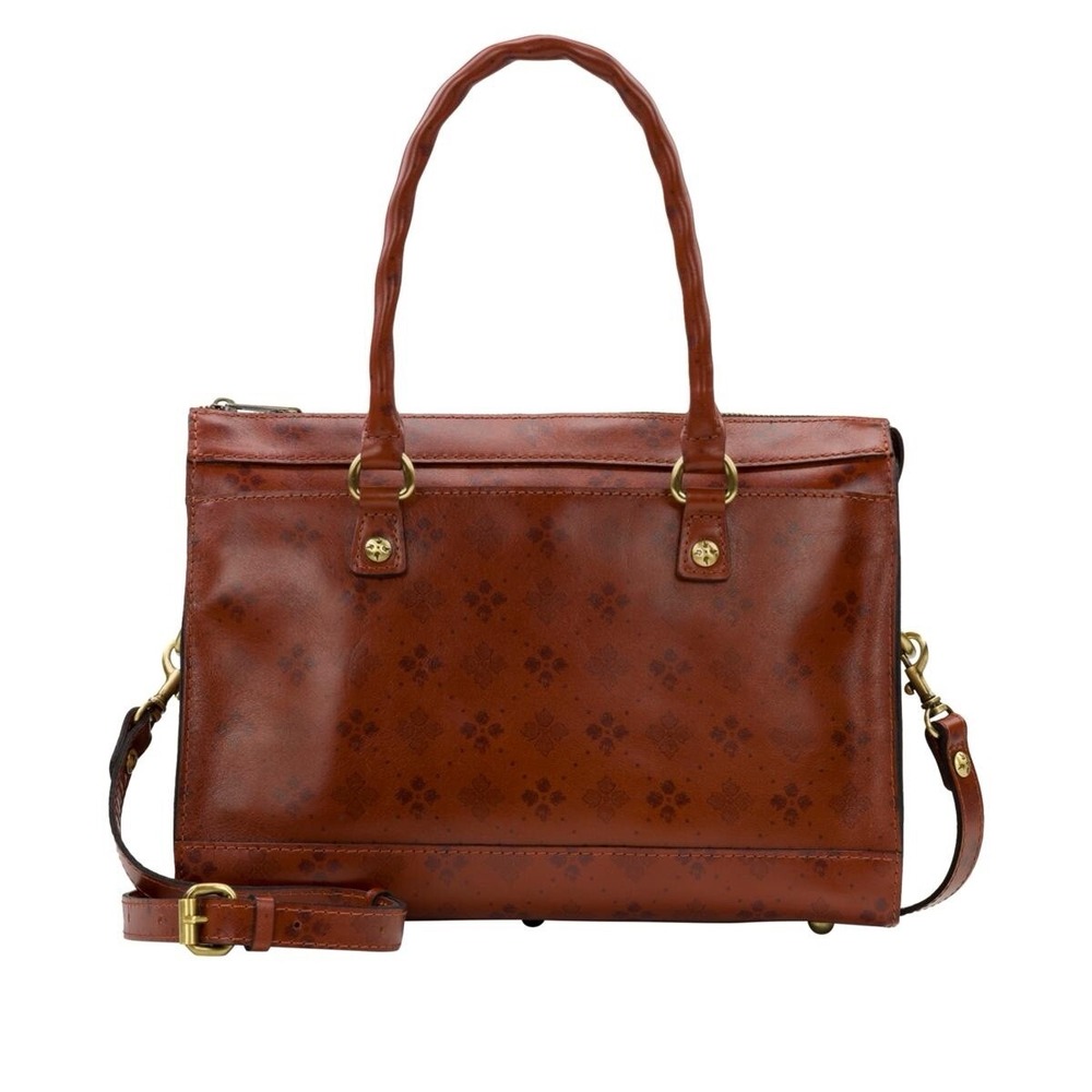 Patricia Nash Josselin Leather Satchel Bag - Tan Signature Print